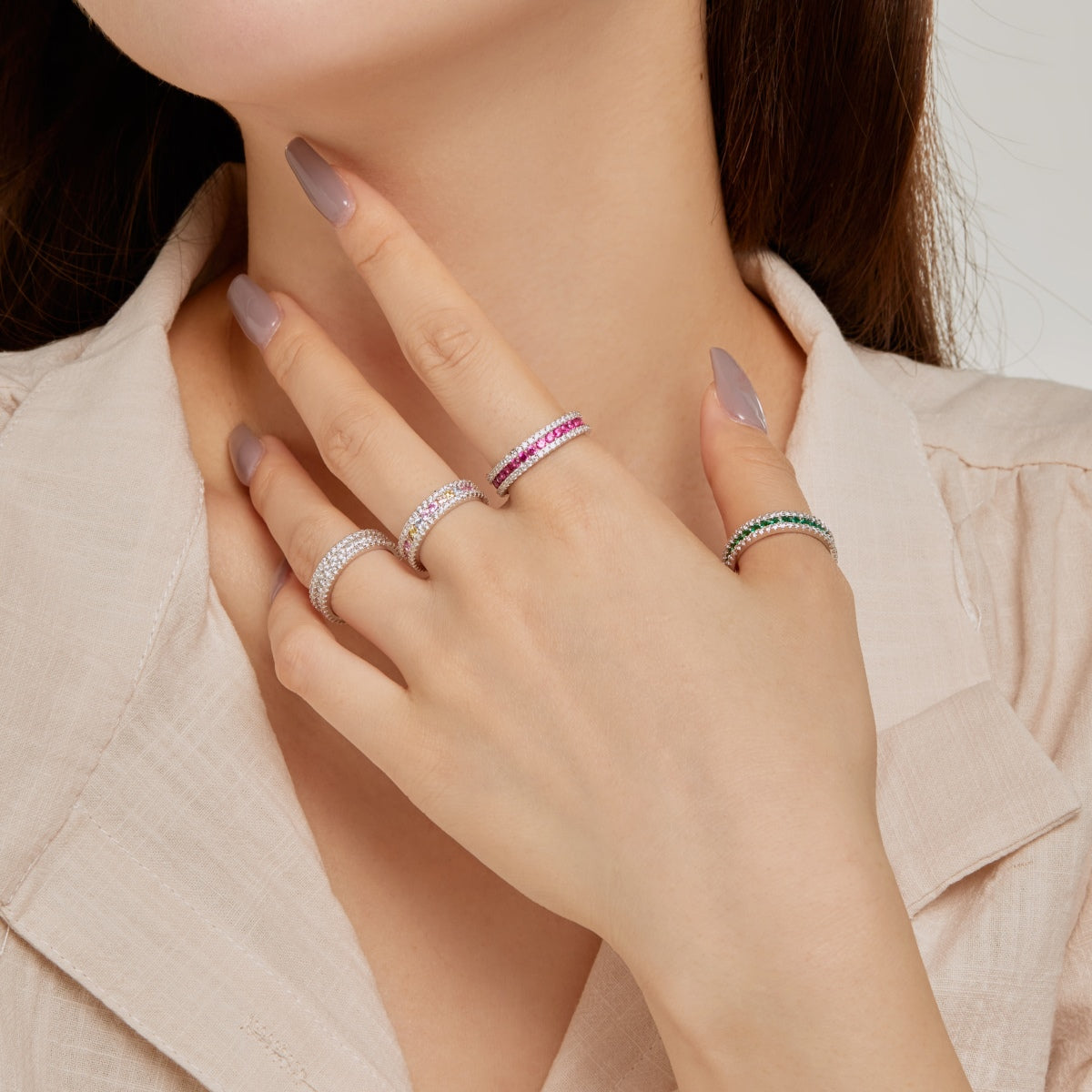 [Together]Delicate Colorful Round Cut Daily Ring