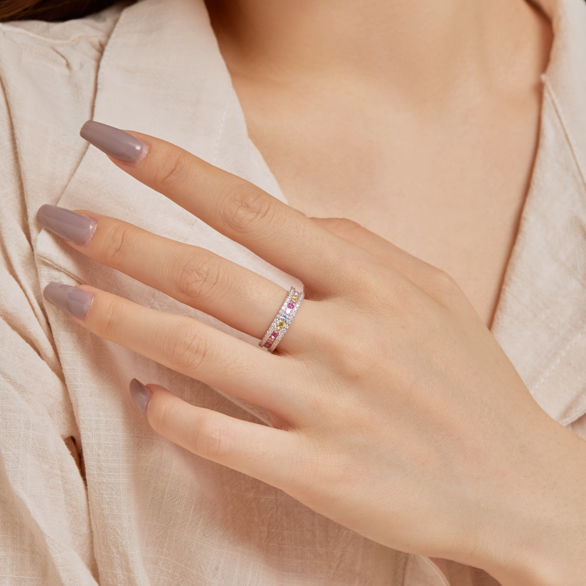 [Together]Delicate Colorful Round Cut Daily Ring