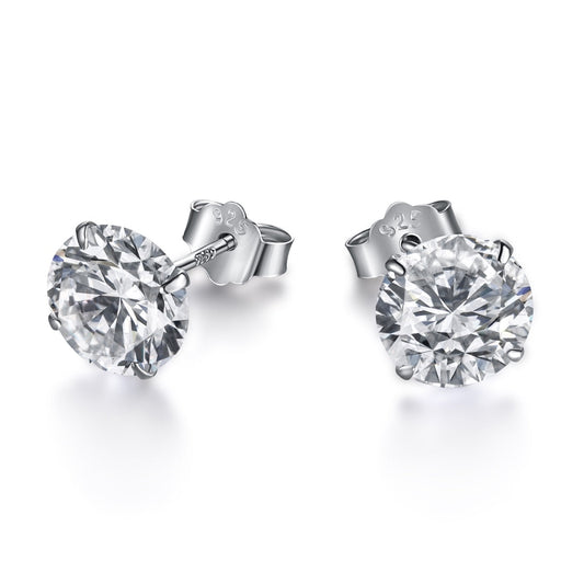 [Together]Stylish Shiny Round Center Stone Stud Earrings