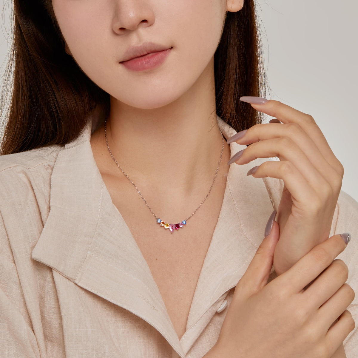 [Together]Dainty Colorful Heart Necklace