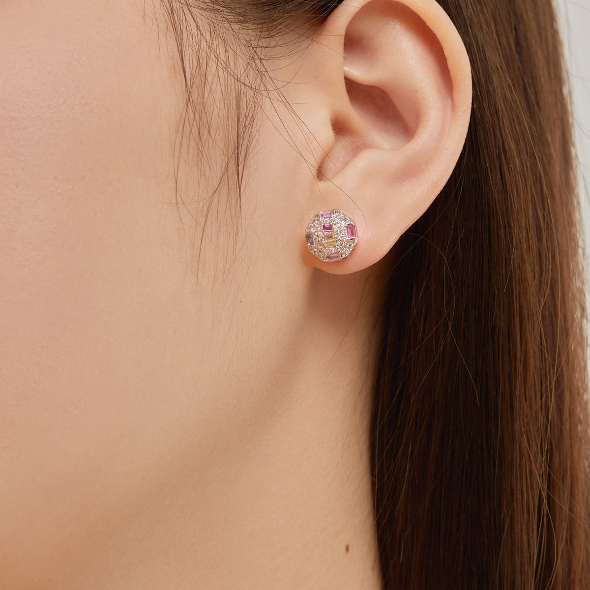 [Together]Ornate Colorful Octagon Shape Daily Earrings